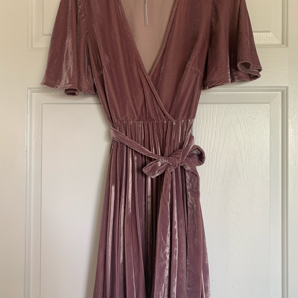 ASOS Velvet Wrap Front Pleated Skater Dress NWT - Picture 4 of 7